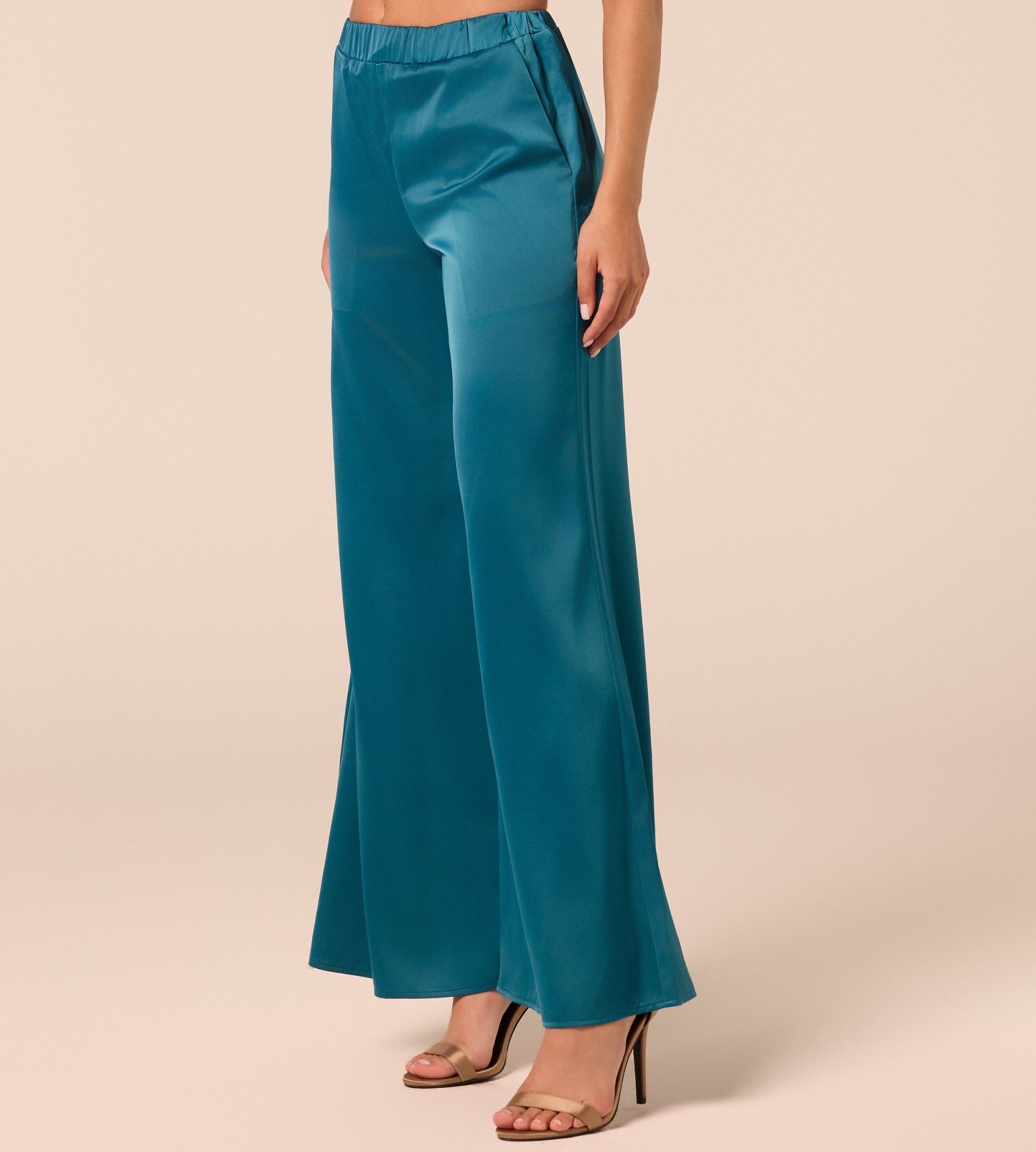 Turquoise Satin Flare Pants - shopaleena