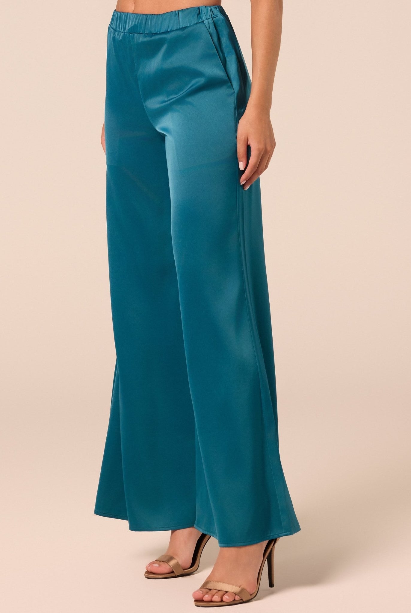 Turquoise Satin Flare Pants - shopaleena