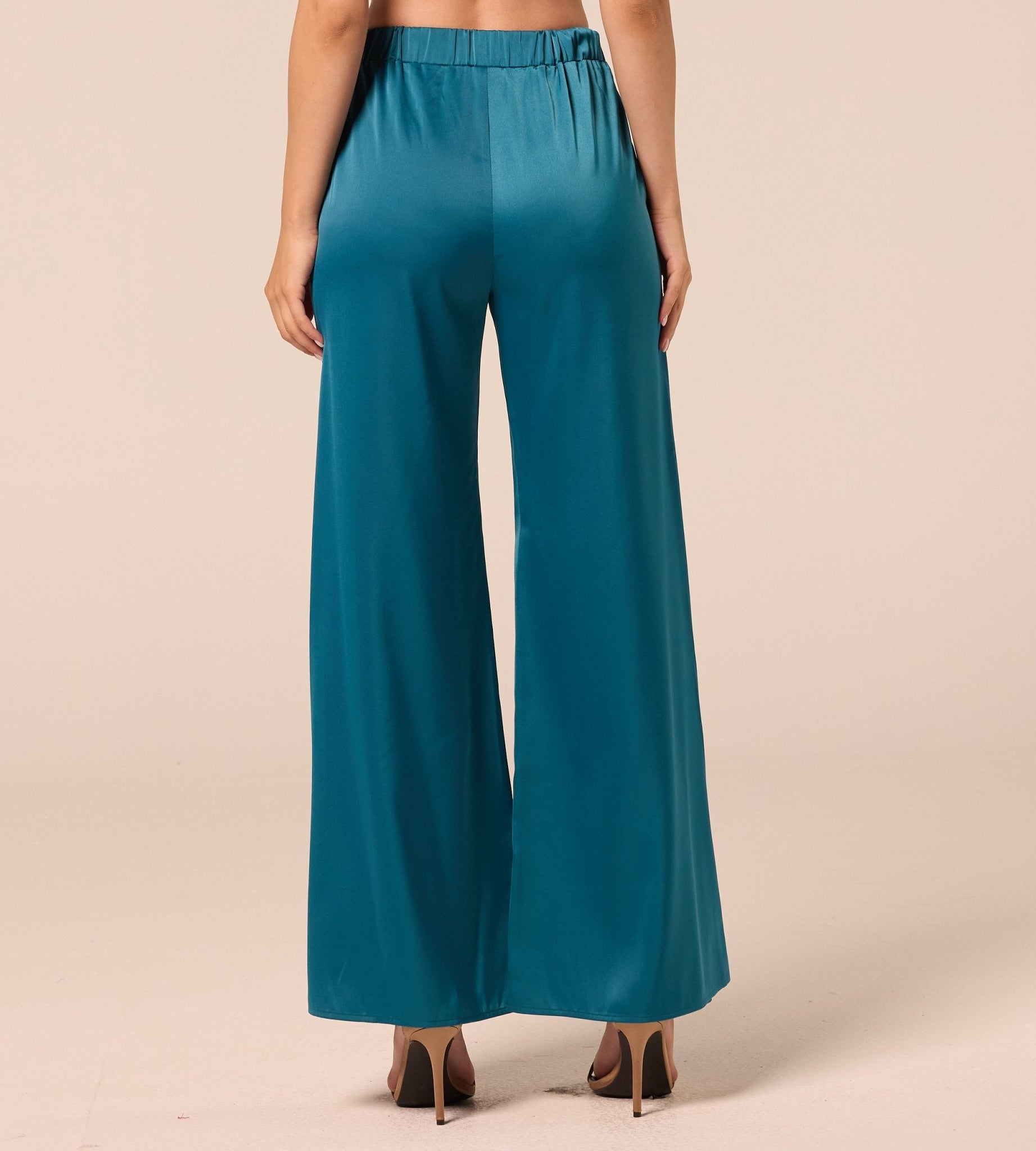 Turquoise Satin Flare Pants - shopaleena