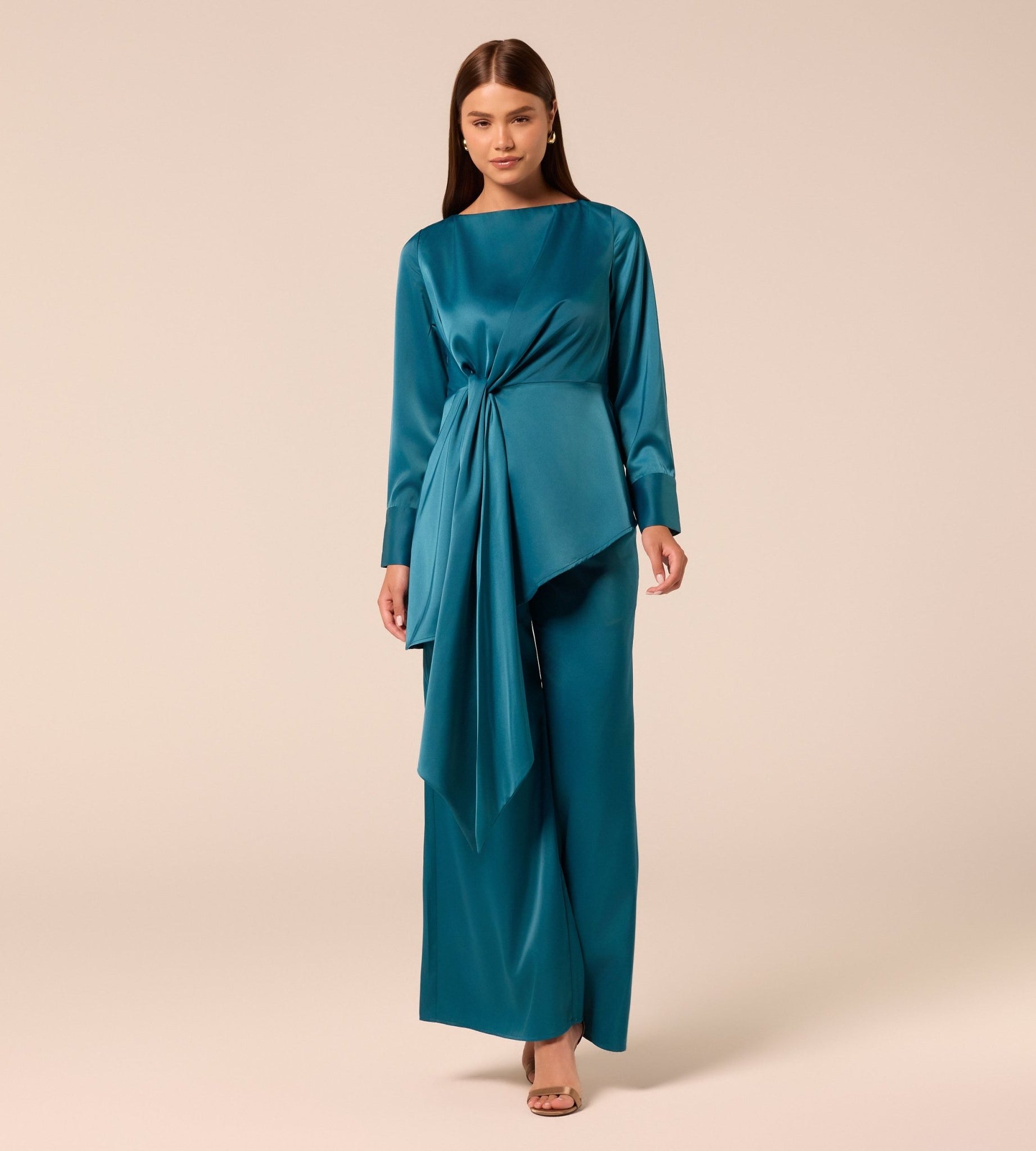 Turquoise Satin Flare Pants - shopaleena