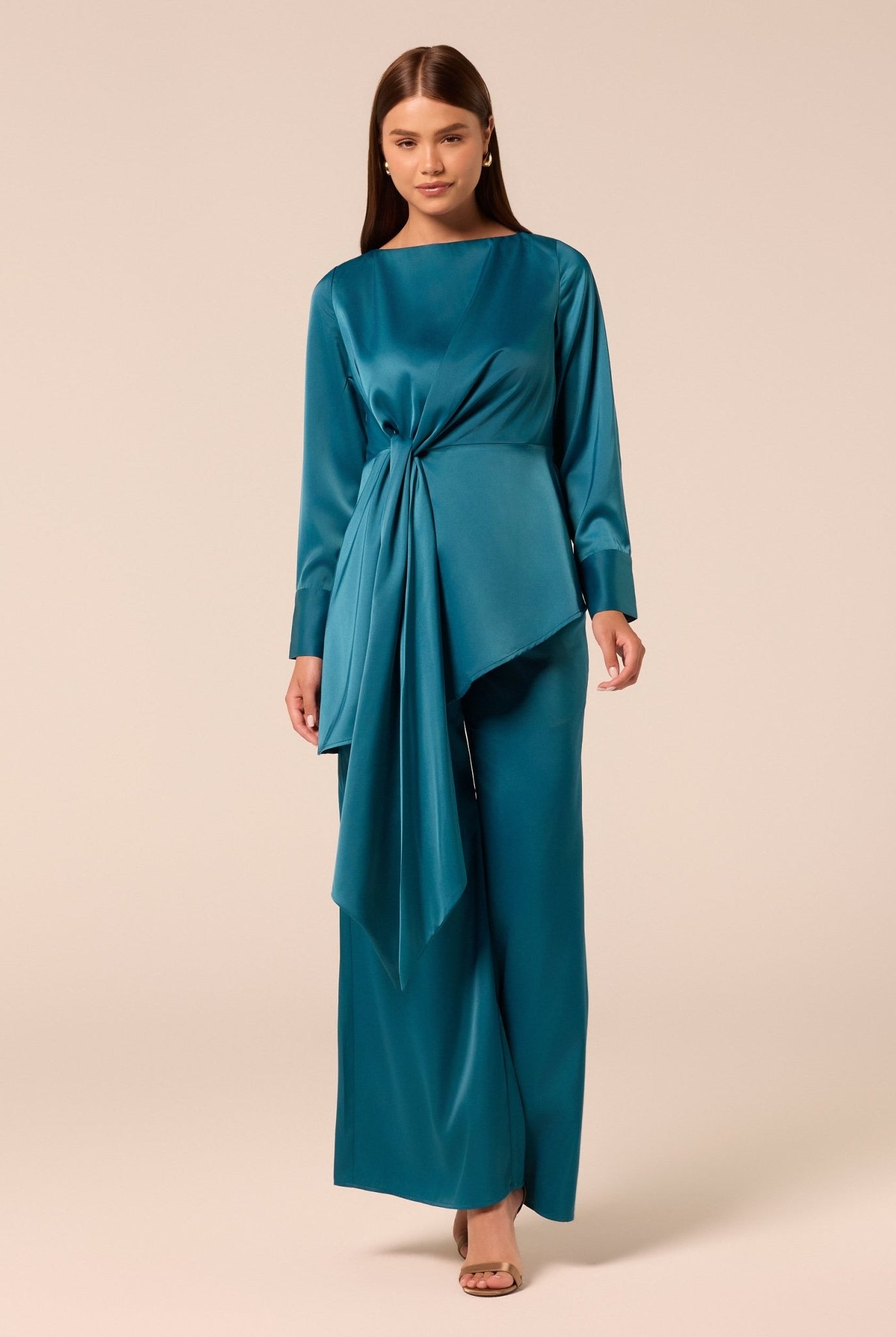 Turquoise Satin Flare Pants - shopaleena