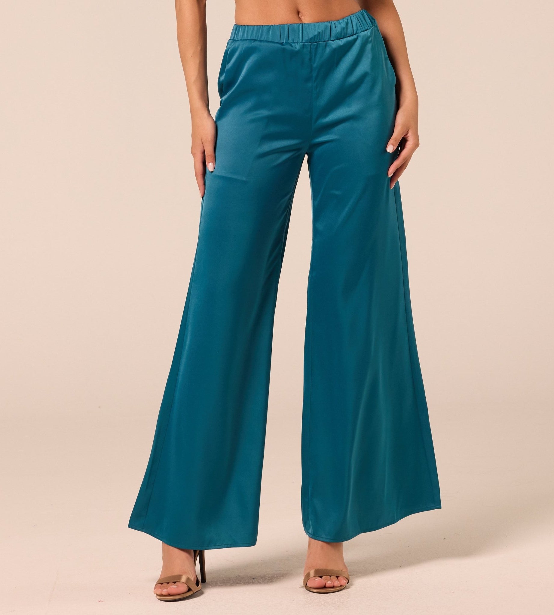 Turquoise Satin Flare Pants - shopaleena