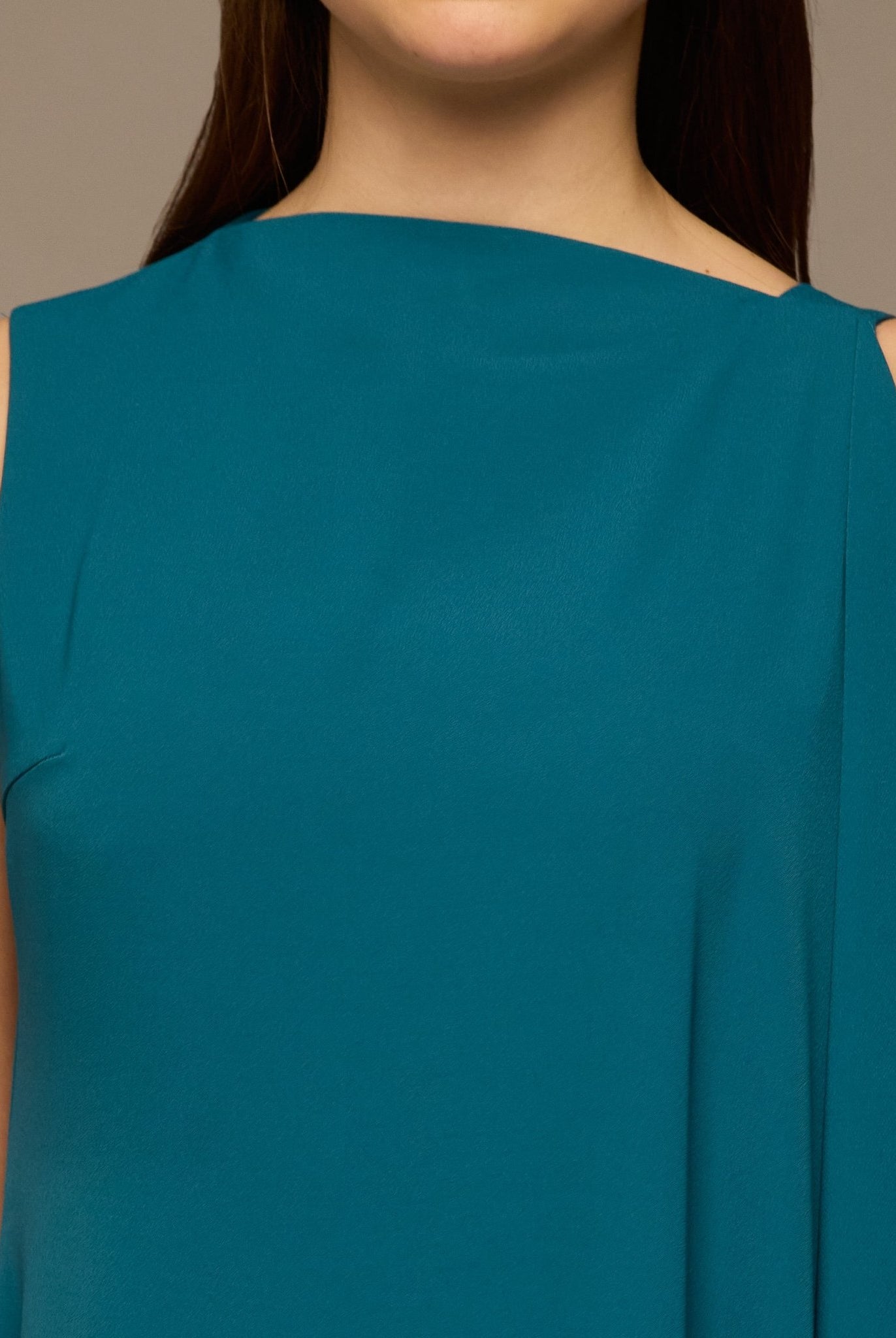 Turquoise Sleeveless Crepe Maxi Dress with Side Scarf - shopaleena