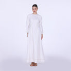 Twill Round Neck Puff Sleeve Maxi Dress - shopaleena