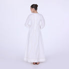 Twill Round Neck Puff Sleeve Maxi Dress - shopaleena