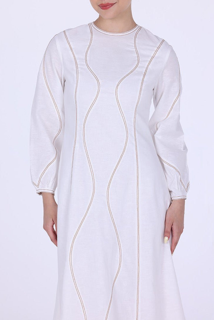 Twill Round Neck Puff Sleeve Maxi Dress - shopaleena