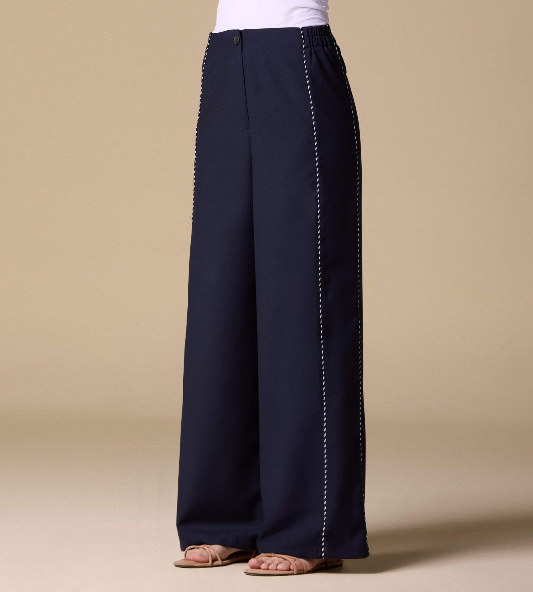 Twill Wide Leg Trim Pants - shopaleena