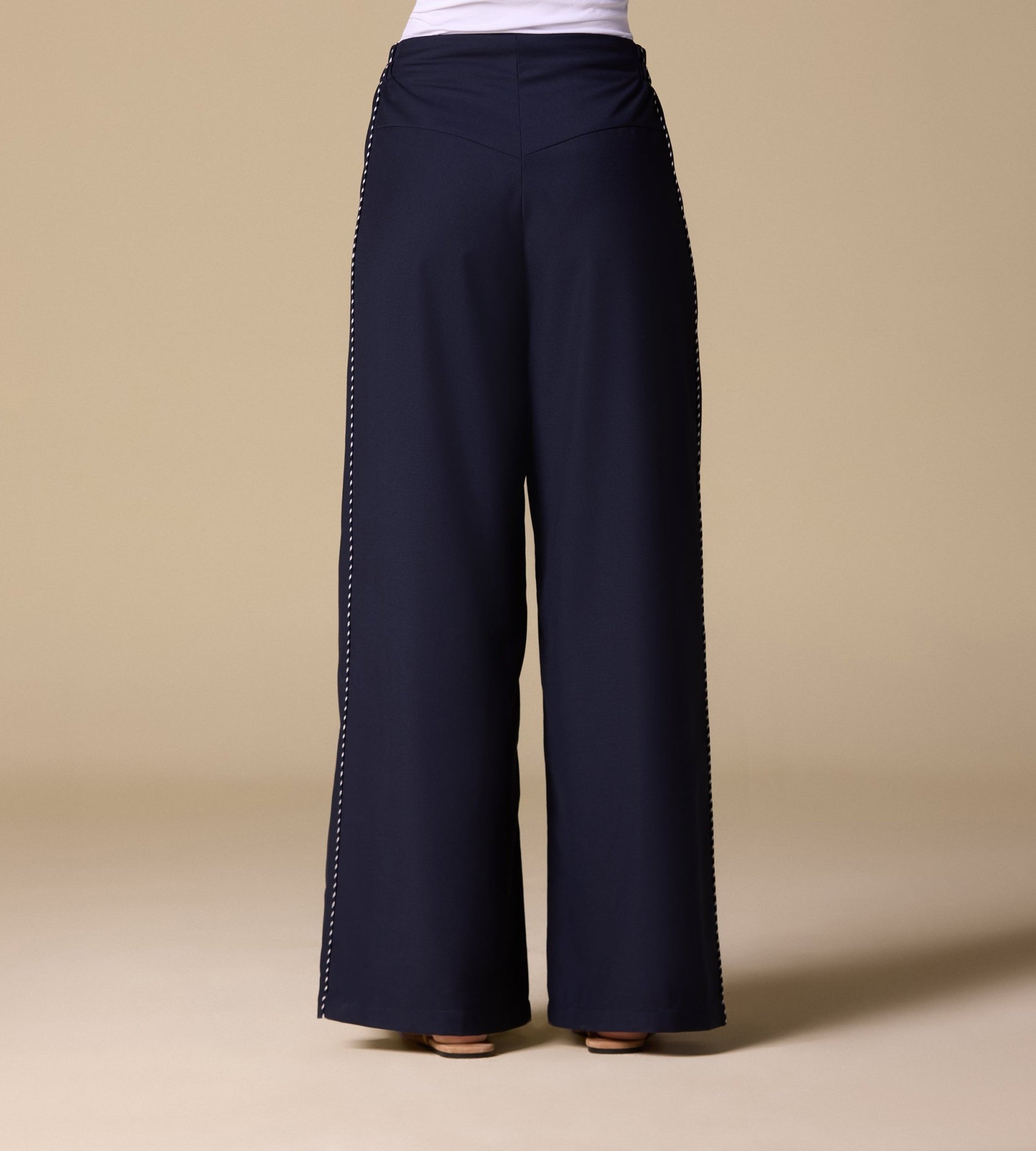 Twill Wide Leg Trim Pants - shopaleena