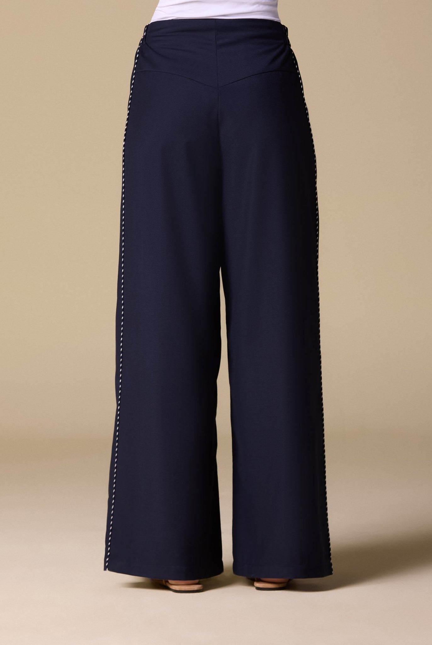 Twill Wide Leg Trim Pants - shopaleena