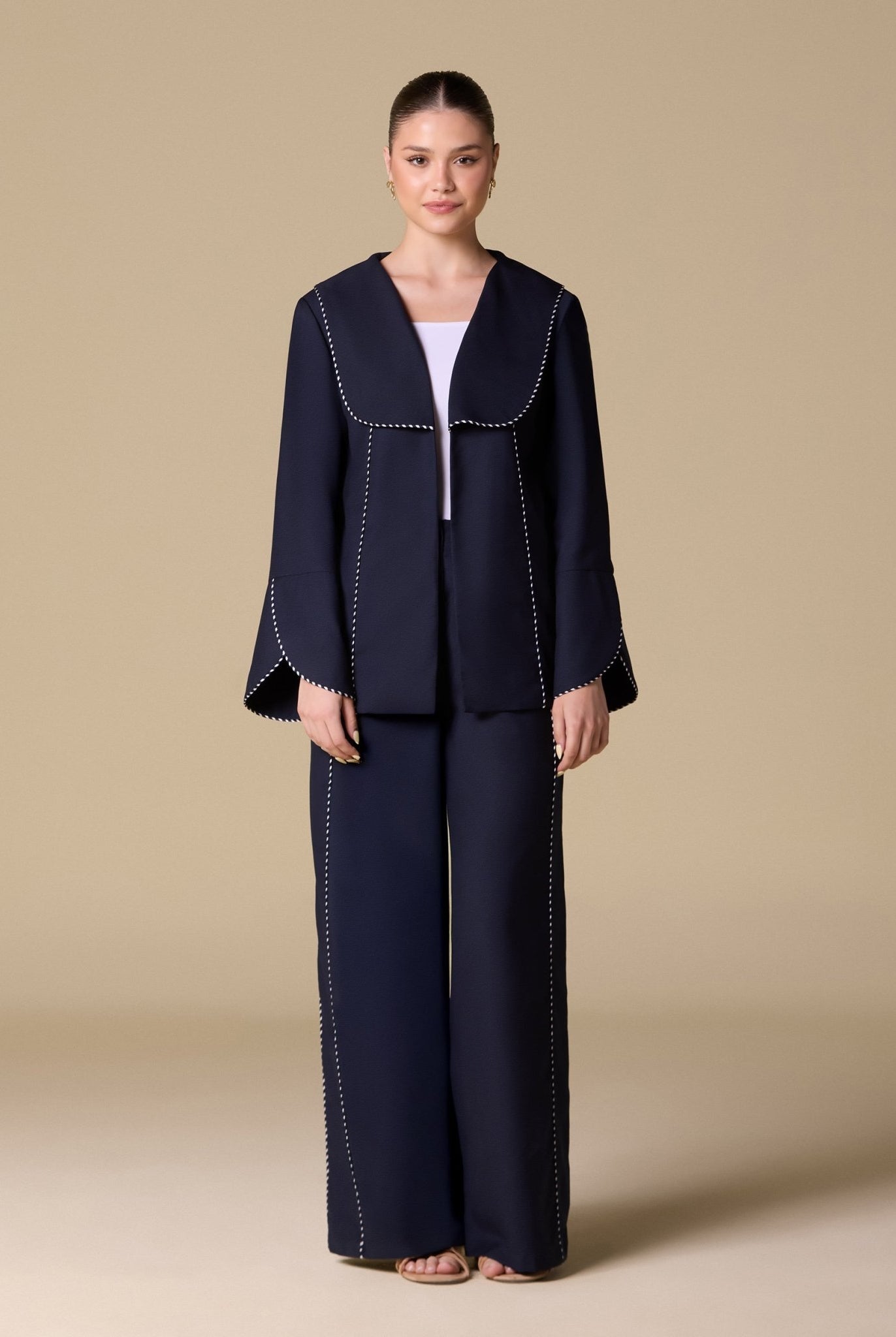 Twill Wide Leg Trim Pants - shopaleena