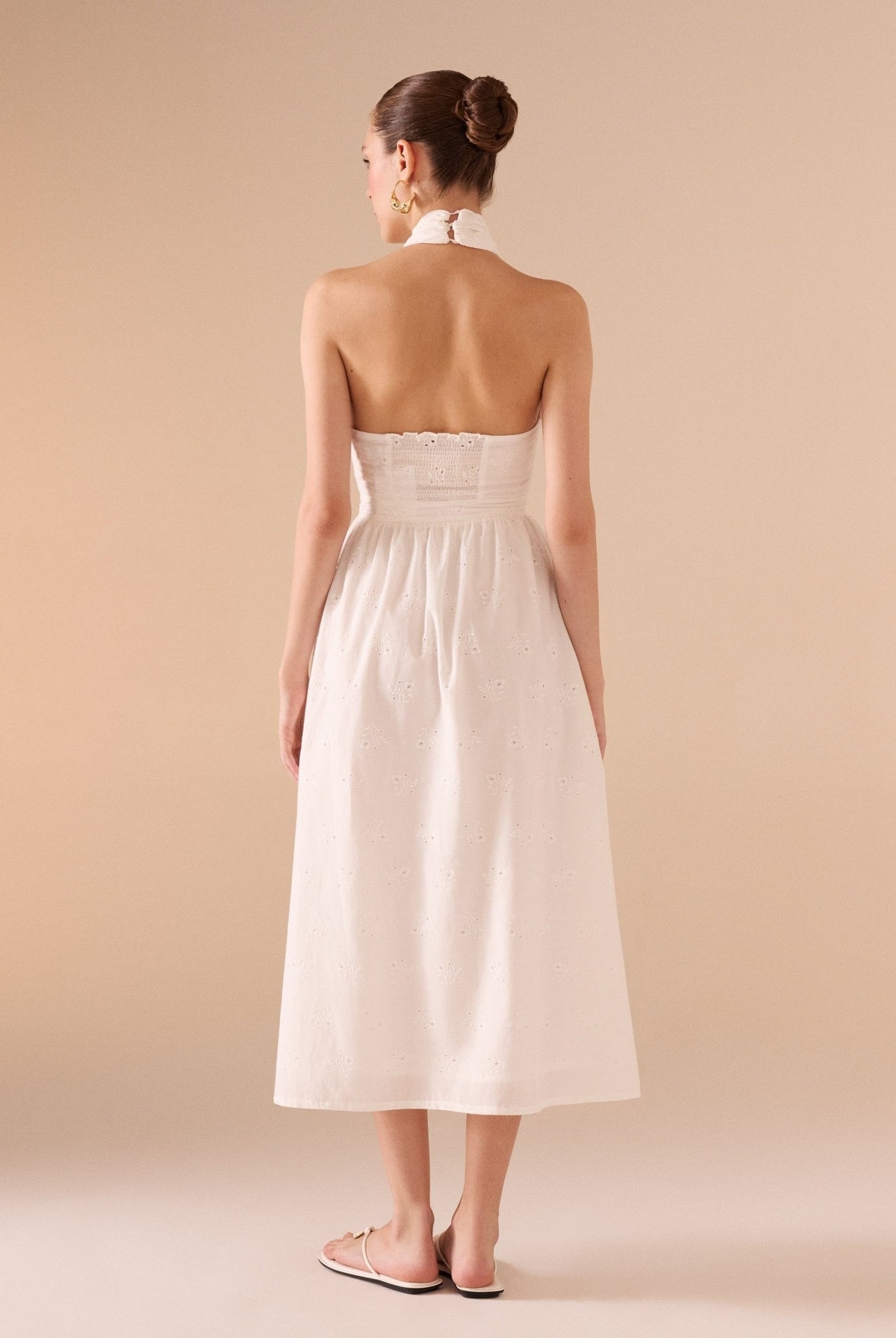 Twist Tie Embroidered Midi Dress in Cotton - shopaleena