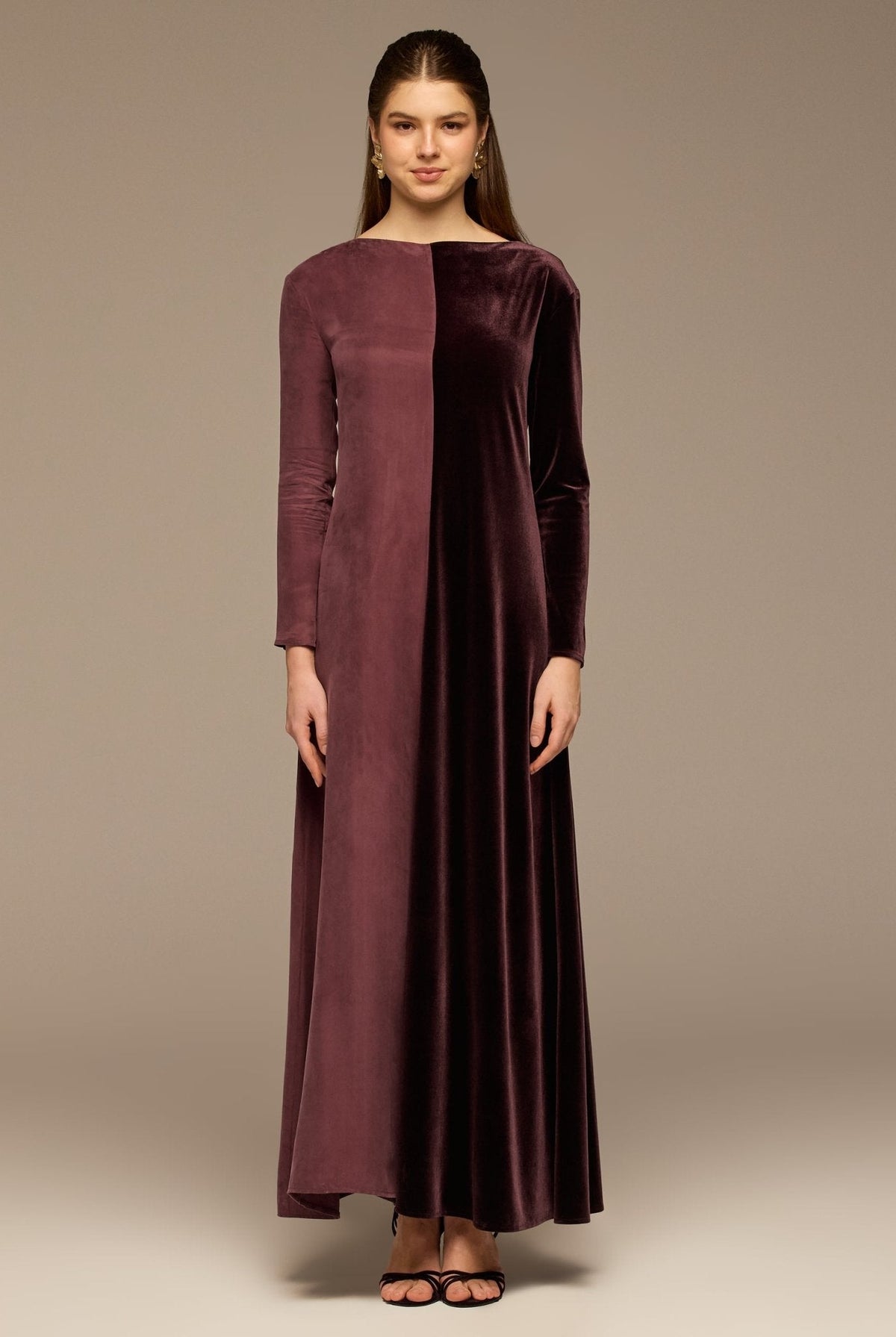 Two Tone Velvet-Cupro Maxi kaftan - shopaleena