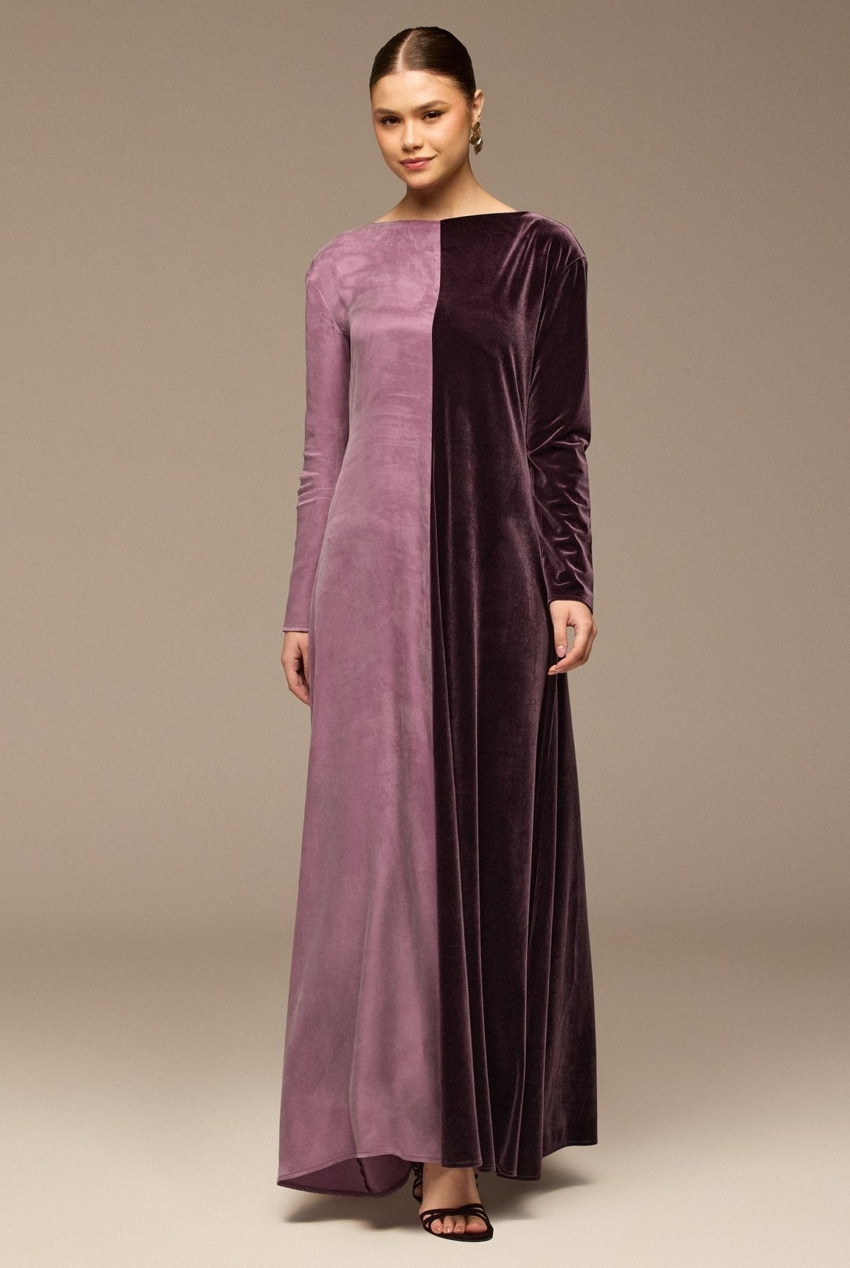 Two Tone Velvet-Cupro Maxi kaftan - shopaleena