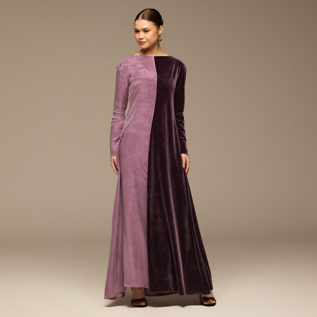 Two Tone Velvet-Cupro Maxi kaftan - shopaleena