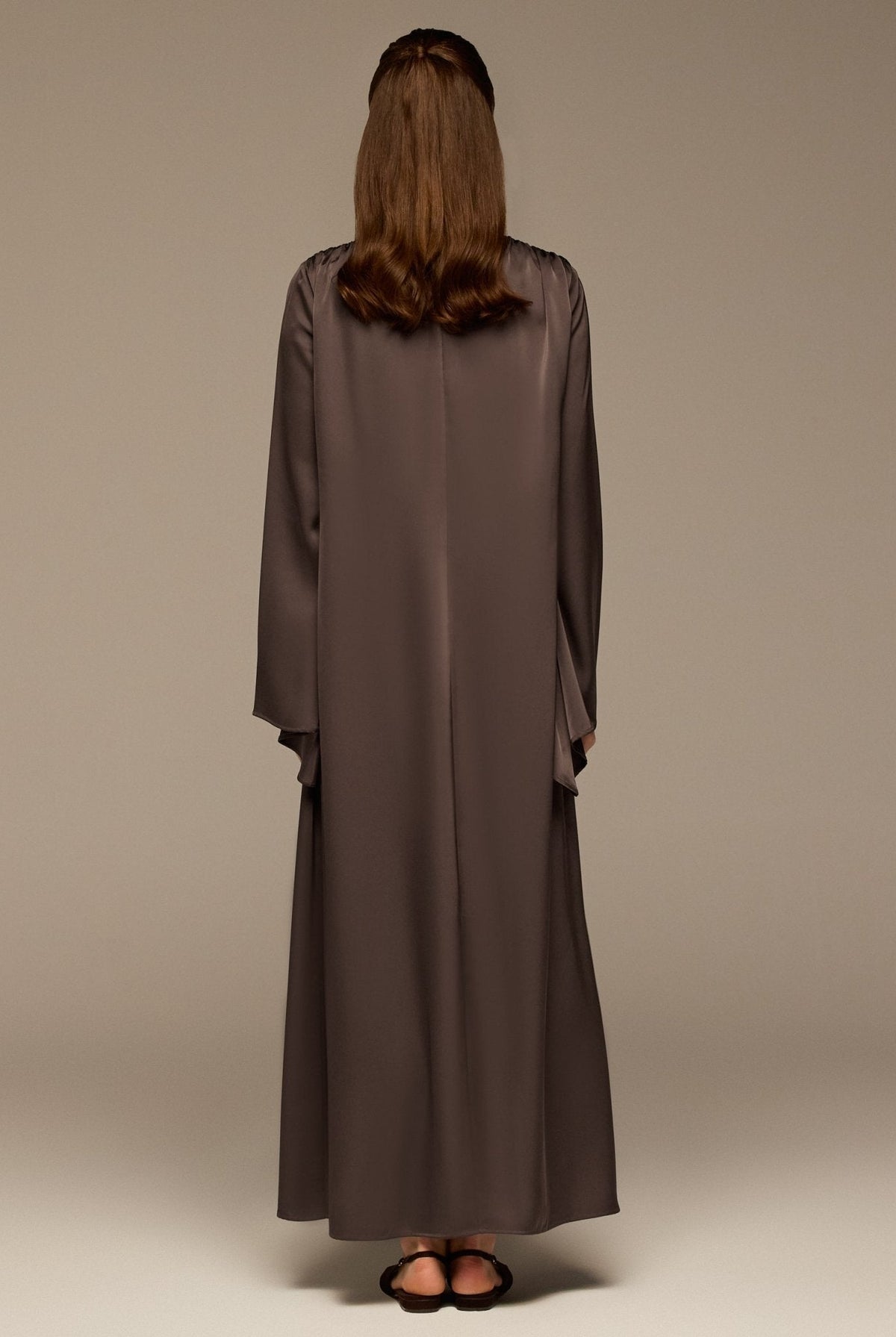 V-Neck Flared Sleeve Satin Kaftan - shopaleena