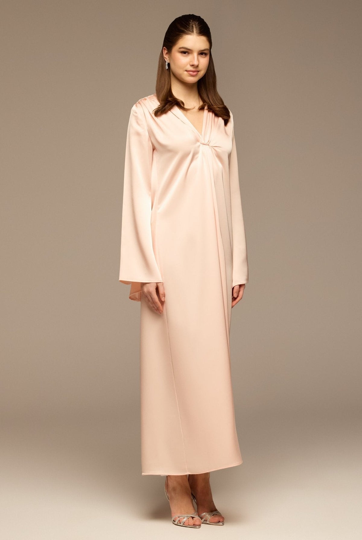 V-Neck Flared Sleeve Satin Kaftan - shopaleena