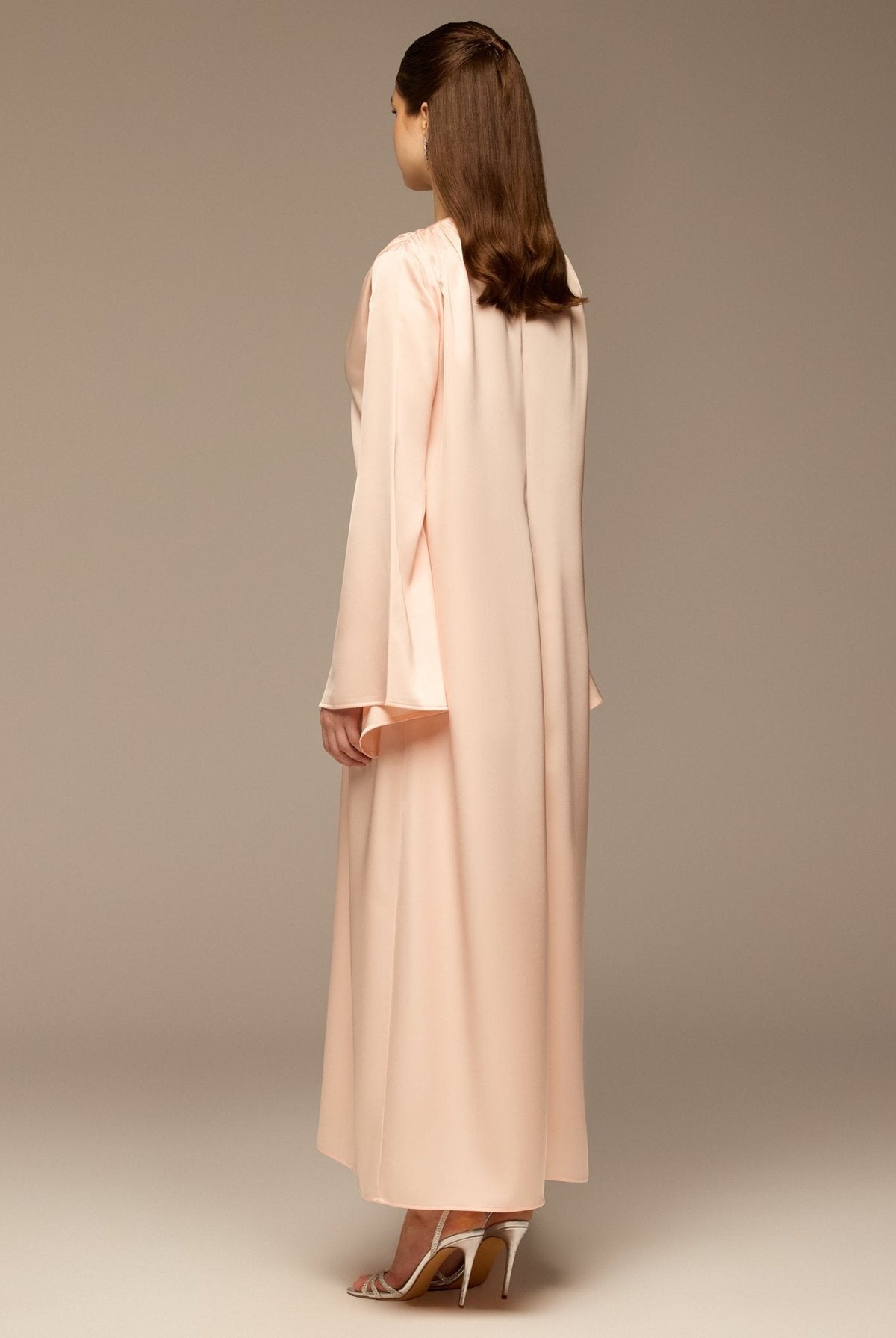 V-Neck Flared Sleeve Satin Kaftan - shopaleena