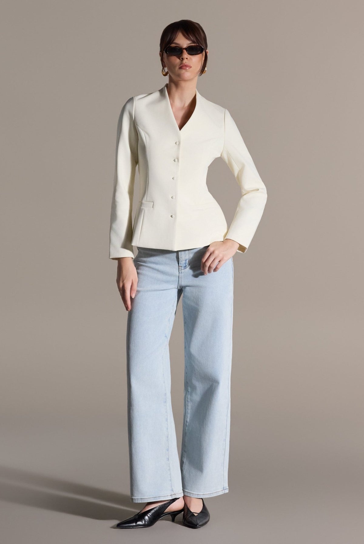 V-Neck Peplum Blazer - shopaleena
