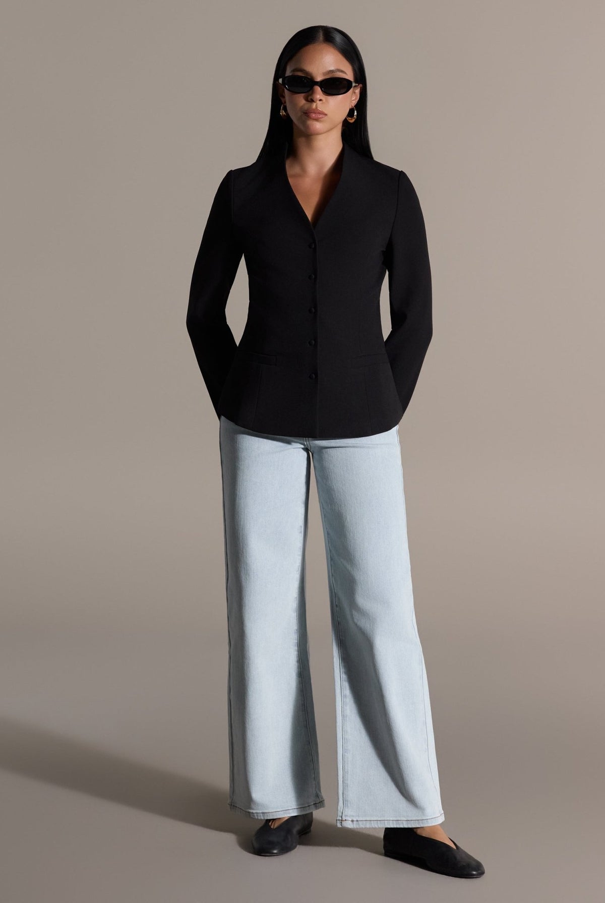 V-Neck Peplum Blazer - shopaleena