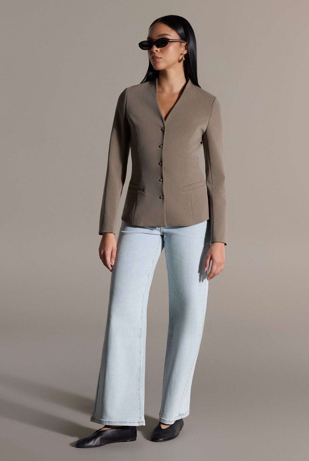 V-Neck Peplum Blazer - shopaleena