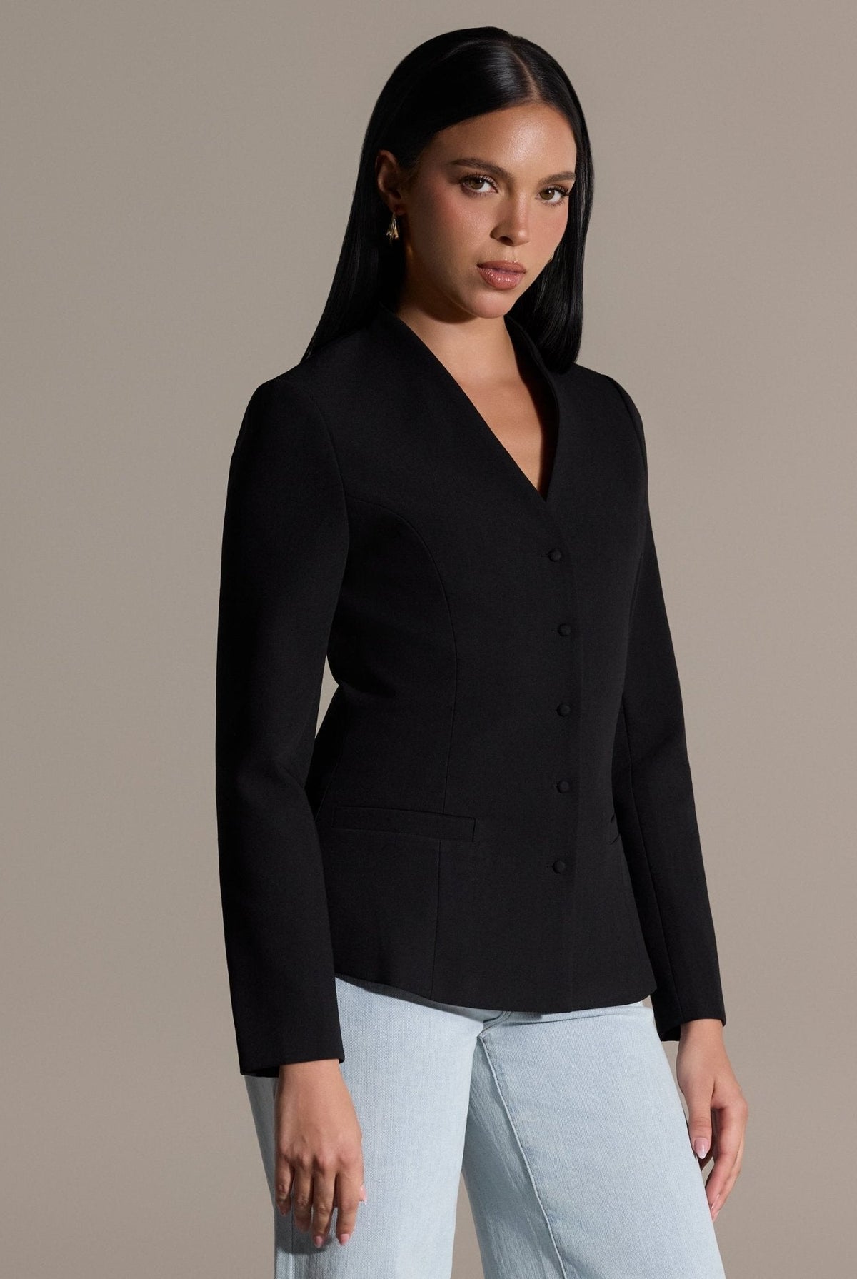 V-Neck Peplum Blazer - shopaleena