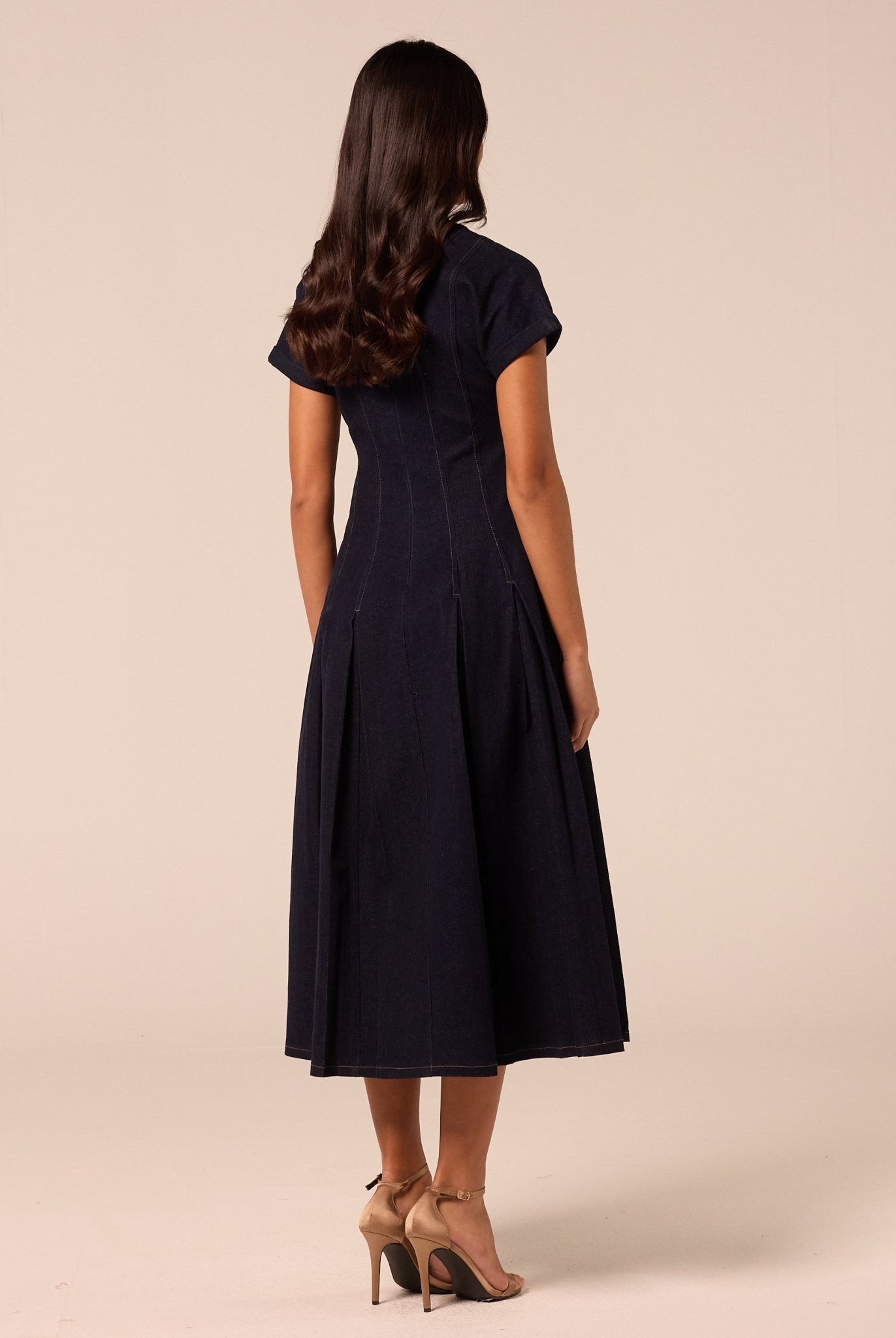 V Neck Short Sleeve Denim Maxi Dress - shopaleena