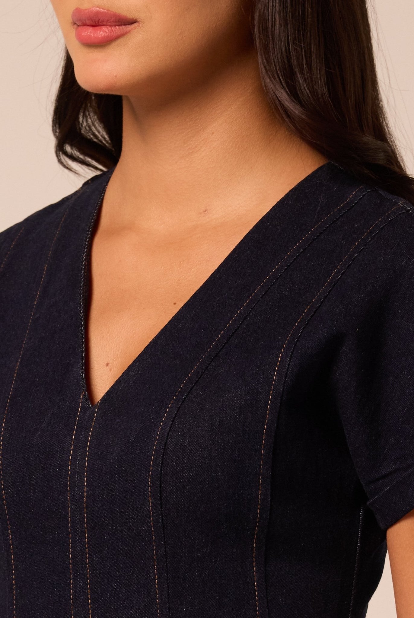 V Neck Short Sleeve Denim Maxi Dress - shopaleena