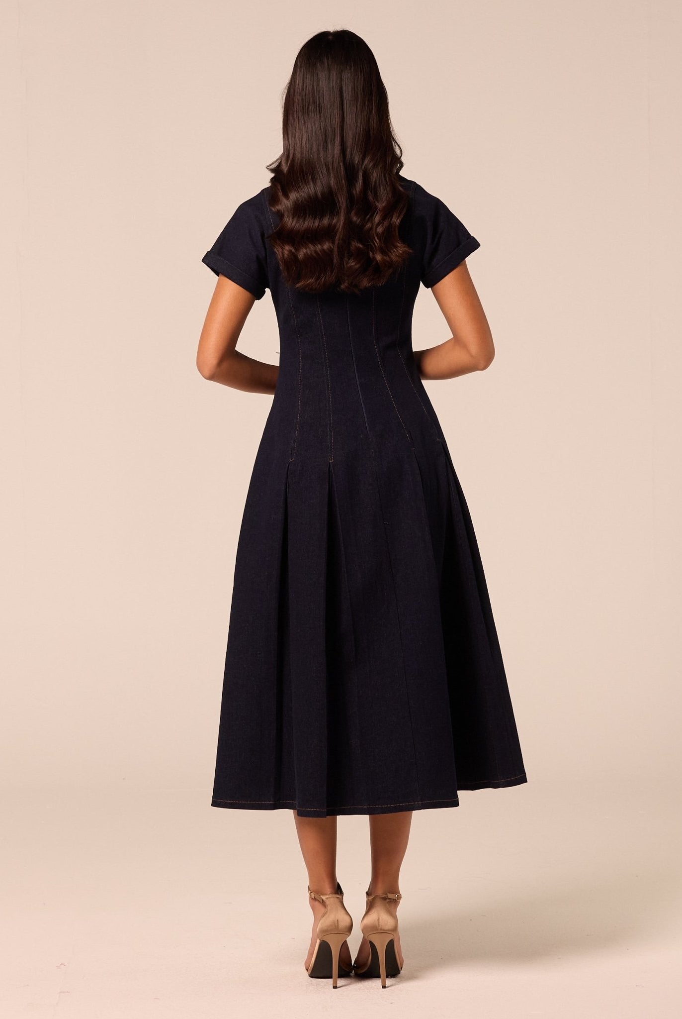 V Neck Short Sleeve Denim Maxi Dress - shopaleena