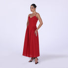 V - neckline Spaghetti Straps Midi Dress - shopaleena