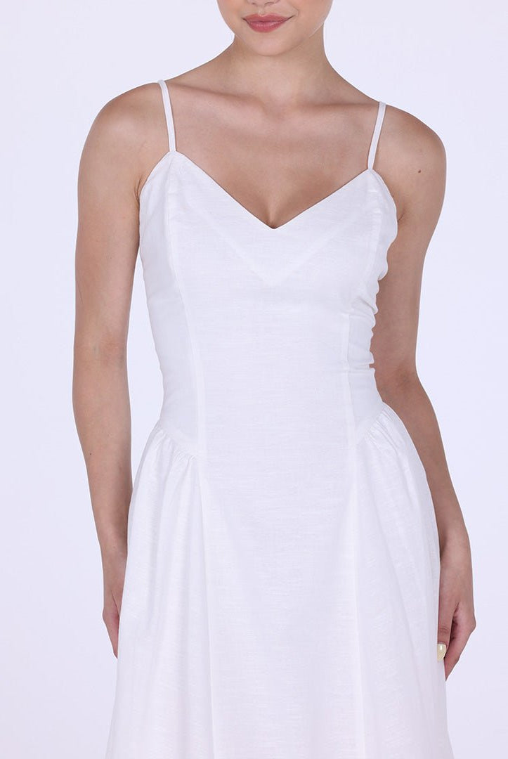 V - neckline Spaghetti Straps Midi Dress - shopaleena