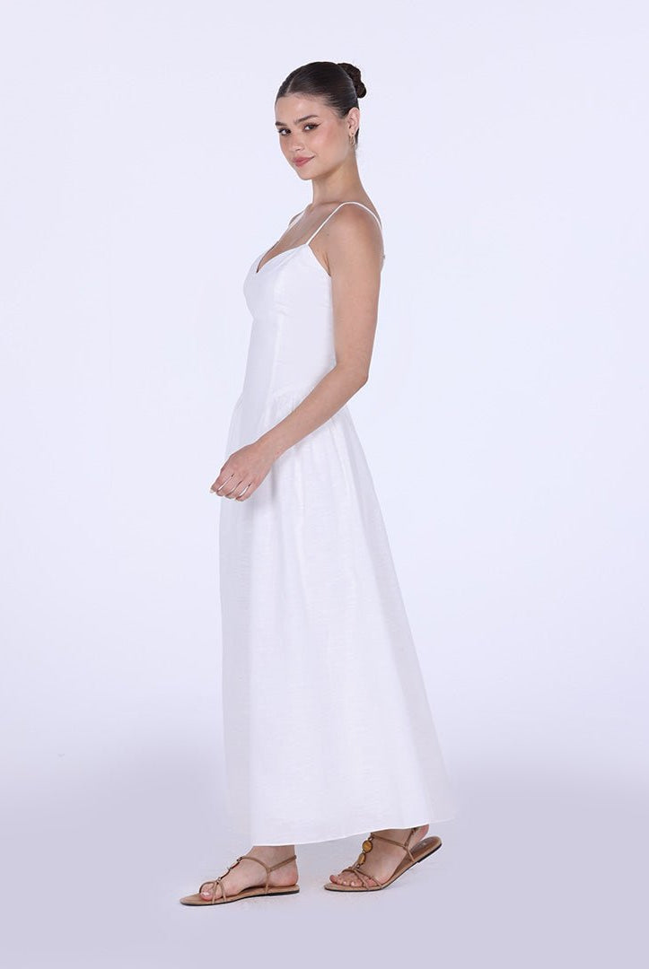 V - neckline Spaghetti Straps Midi Dress - shopaleena
