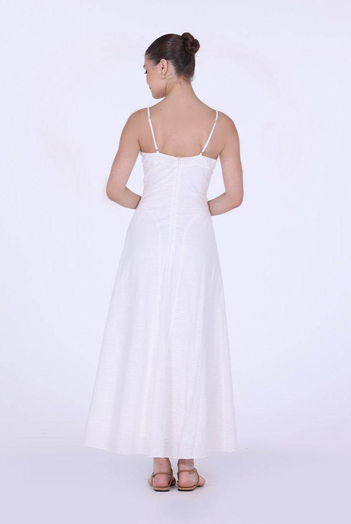 V - neckline Spaghetti Straps Midi Dress - shopaleena