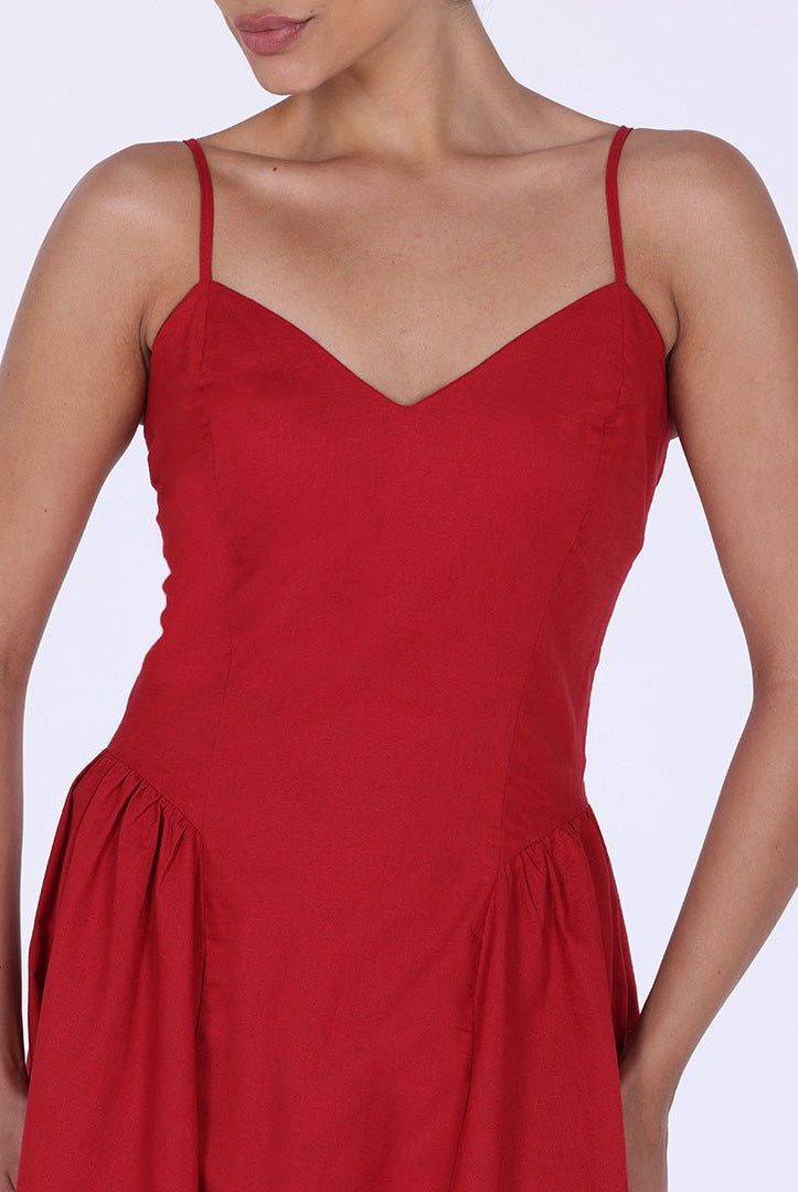 V - neckline Spaghetti Straps Midi Dress - shopaleena