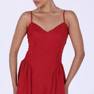 V - neckline Spaghetti Straps Midi Dress - shopaleena