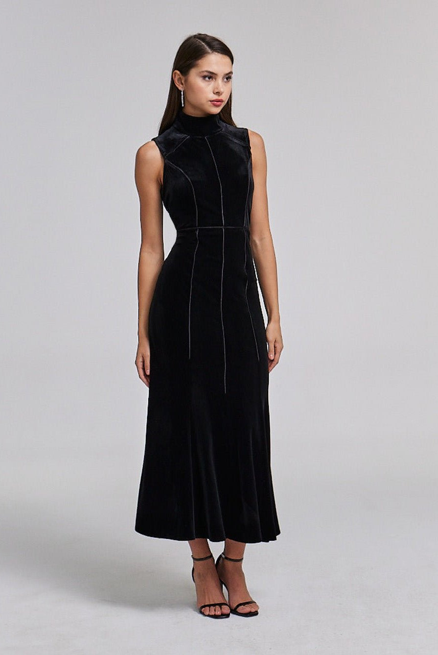 Velvet A - line Sleeveless Dress - shopaleena