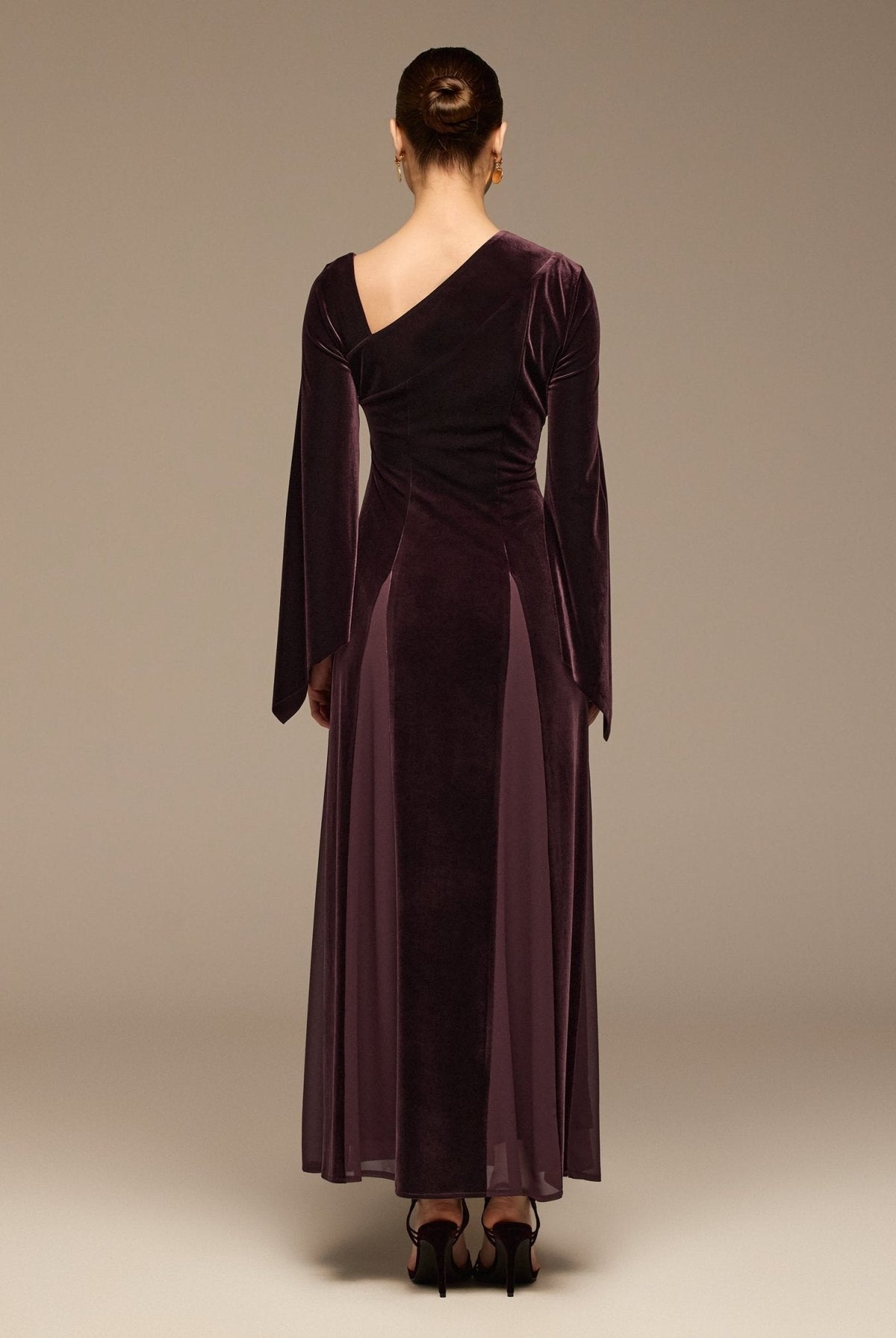 Velvet Chiffon One-Shoulder Maxi Dress - shopaleena