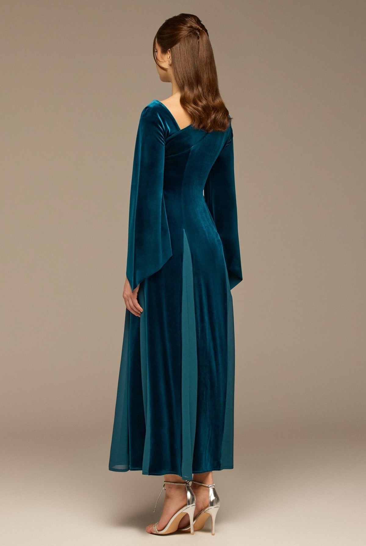 Velvet Chiffon One-Shoulder Maxi Dress - shopaleena