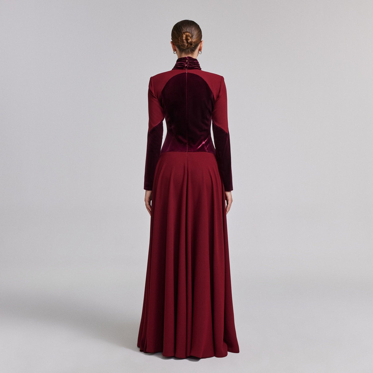Velvet-Crepe Maxi Dress with Pleated Skirt - shopaleena