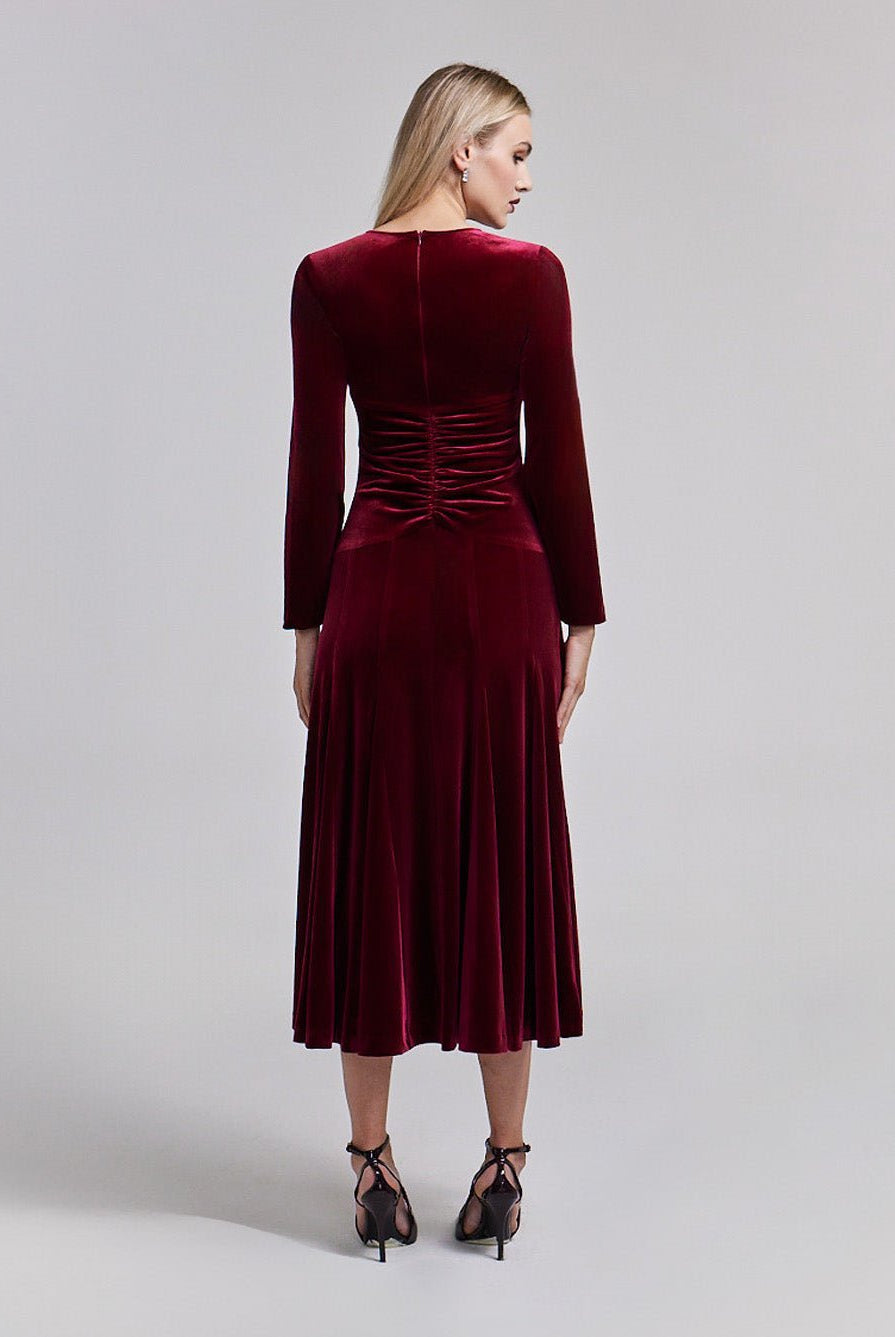 Velvet Gathered Waist Maxi Dress - shopaleena