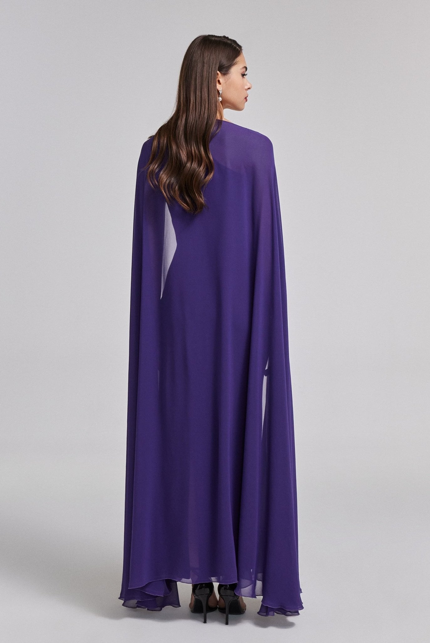 Velvet Maxi Dress with Chiffon Cape - shopaleena