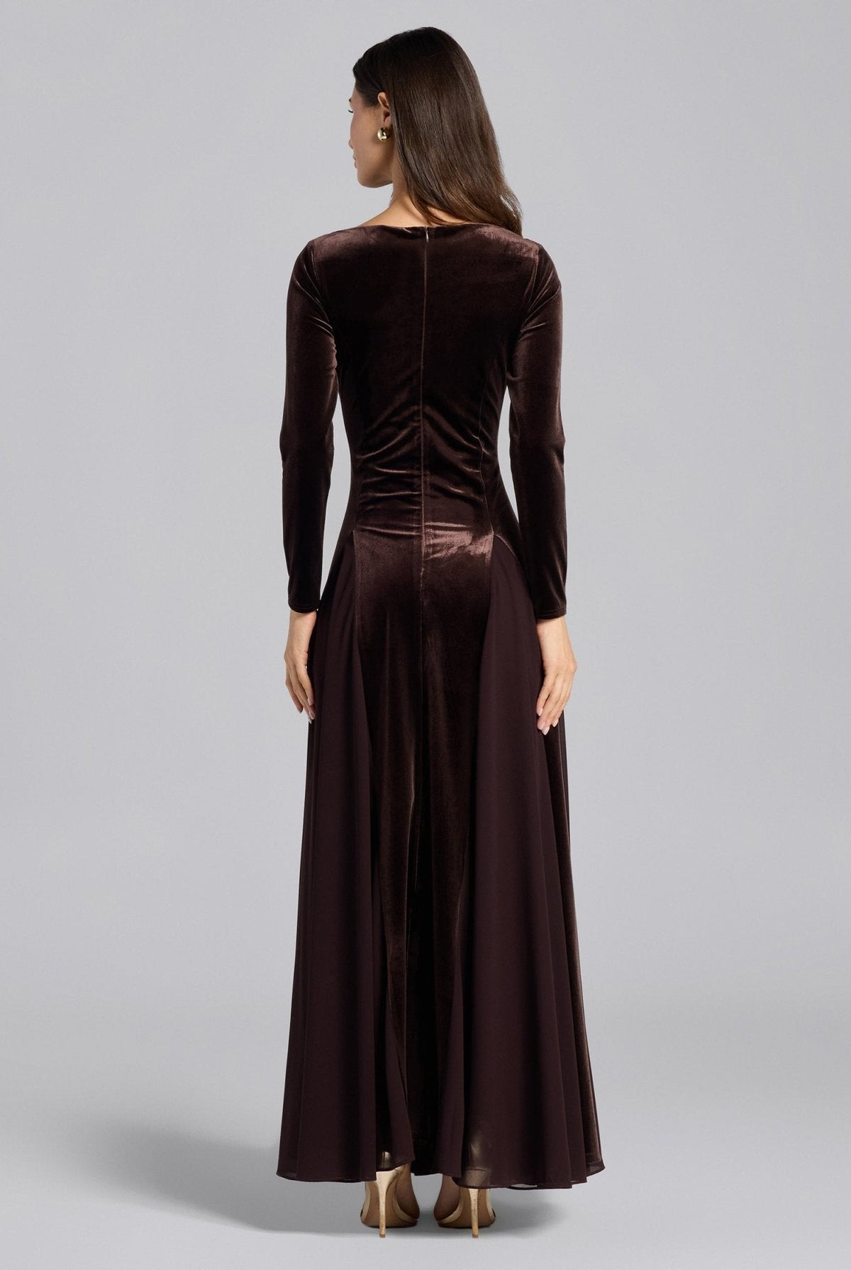 Velvet Maxi Dress with Chiffon Godets - shopaleena