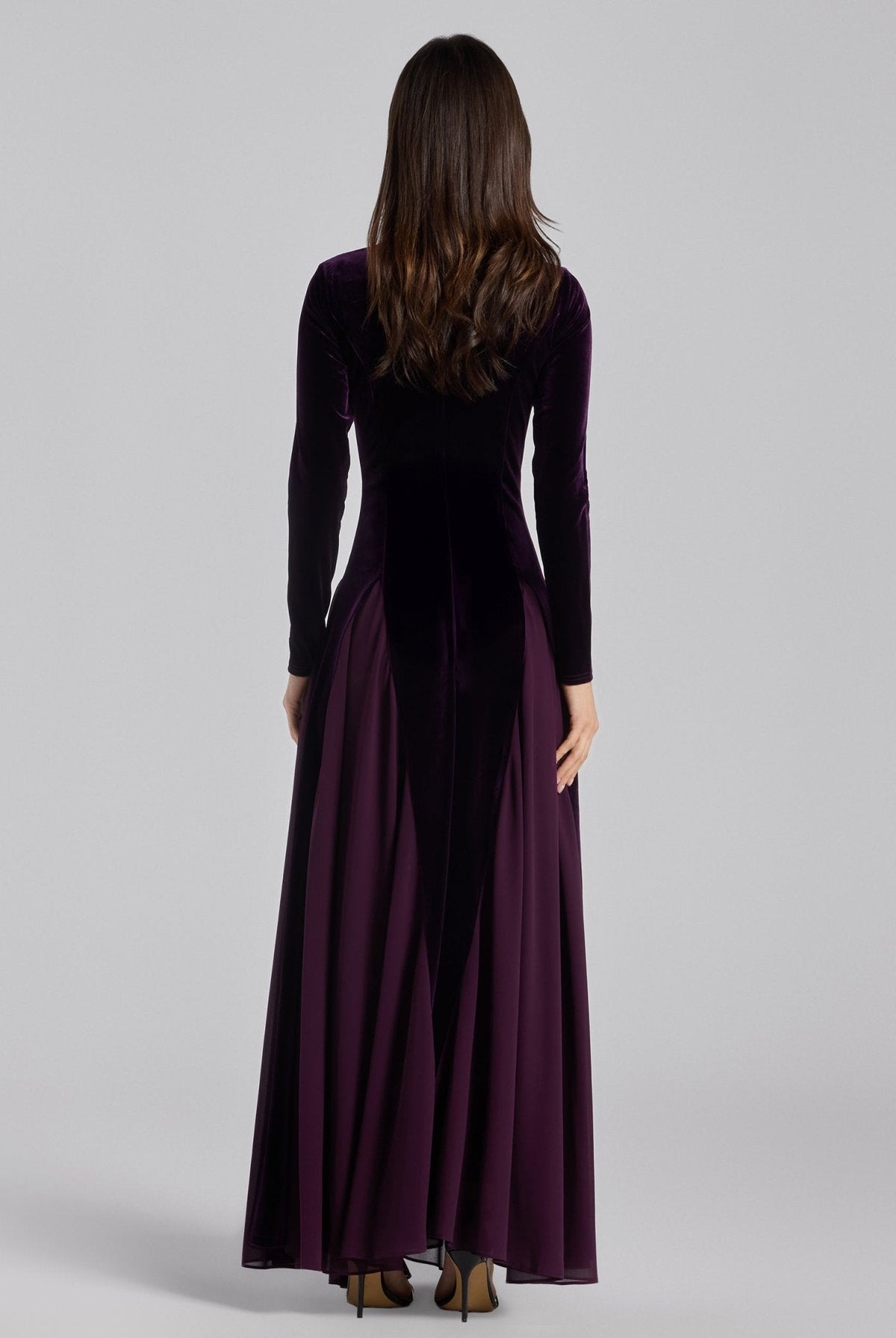 Velvet Maxi Dress with Chiffon Godets - shopaleena