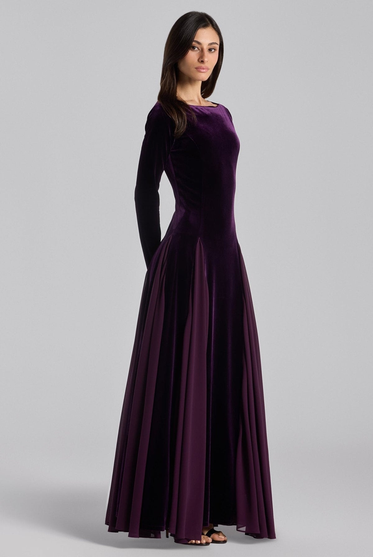 Velvet Maxi Dress with Chiffon Godets - shopaleena