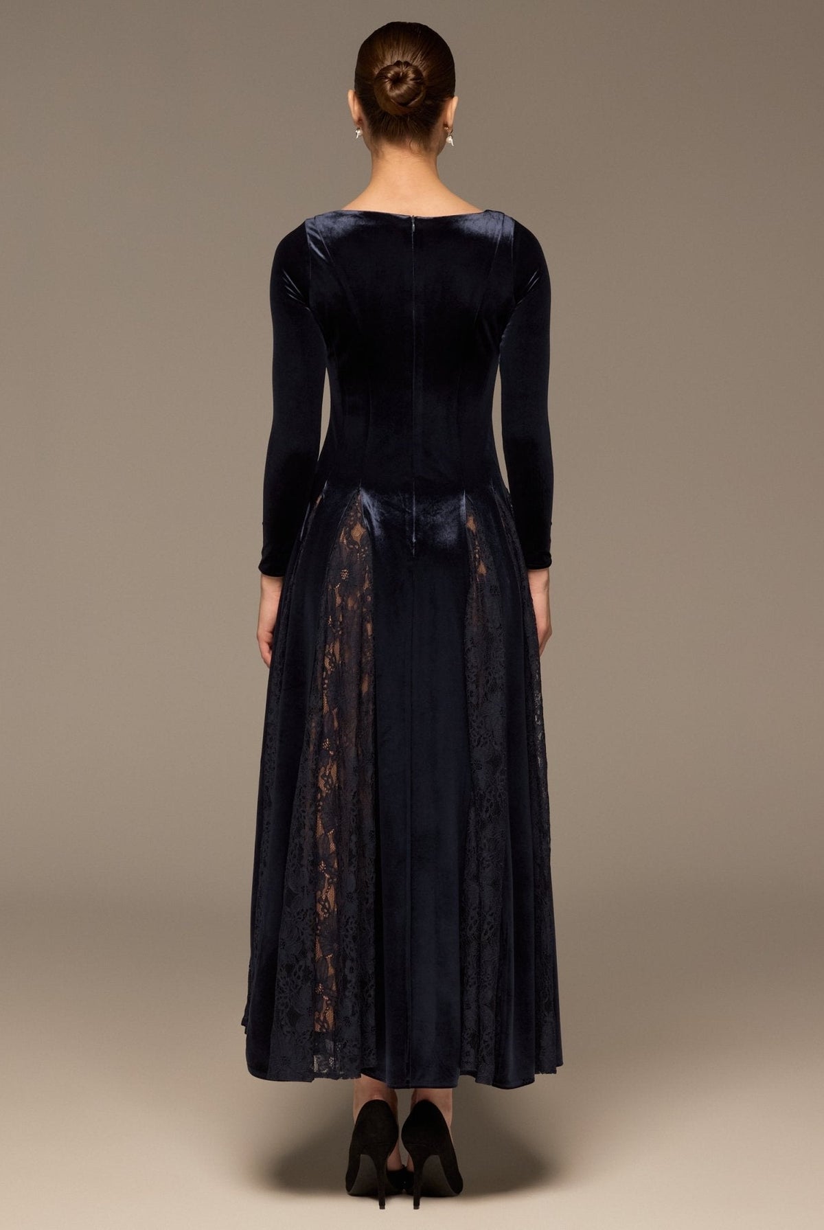 Velvet Maxi Dress with Lace Godets - shopaleena