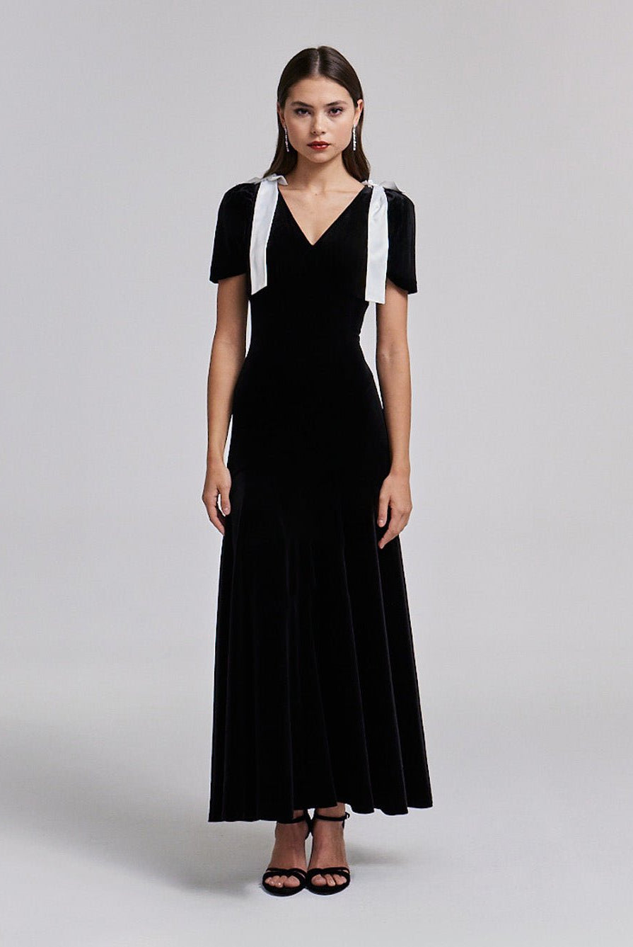 Velvet Puff Sleeve Maxi Dress - shopaleena