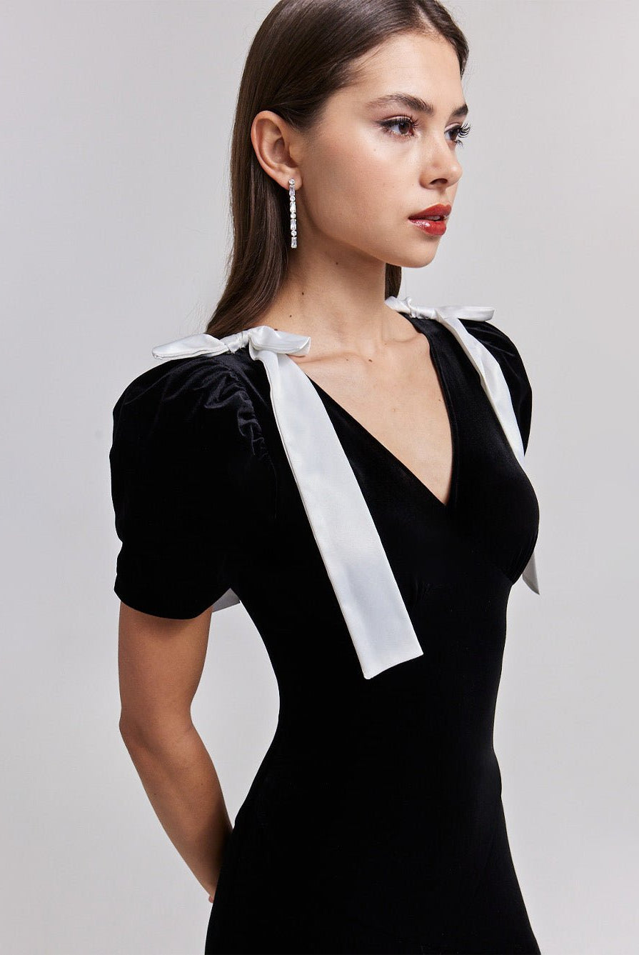 Velvet Puff Sleeve Maxi Dress - shopaleena