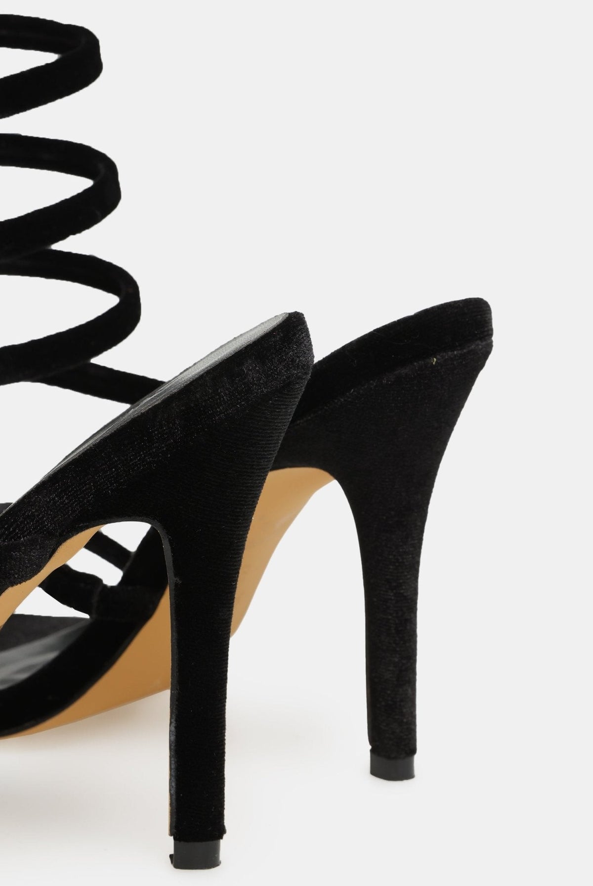 Velvet Spiral Strap High Heel Sandals - shopaleena