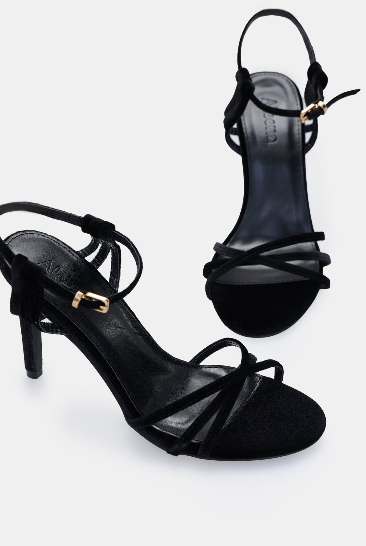 Velvet Strappy High Heel Sandals - shopaleena