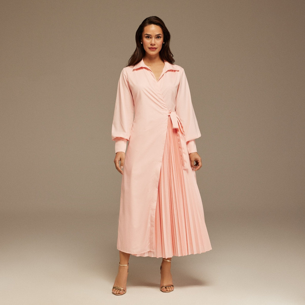 Warped Dress Poplin With Pleats - shopaleena