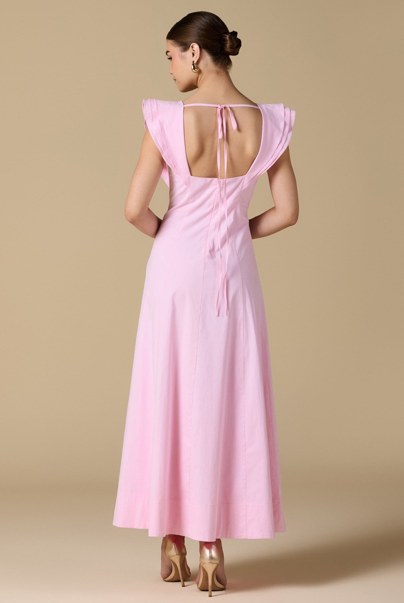 Washed Cotton Boat Neck Midi Dress with Back Tie - shopaleena